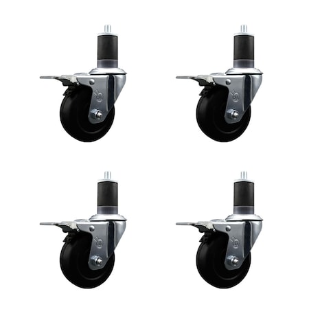 Service Caster 3'' Soft Rubber Swivel 1-5/8'' Expanding Stem Caster Set Total Lock Brake, 4PK SCC-EXTTL20S314-SRS-158-4